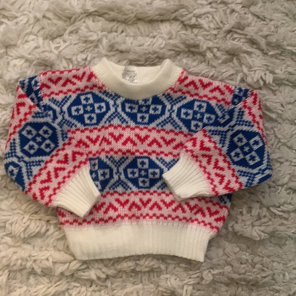 VINTAGE Red White Blue Knit Baby Sweater